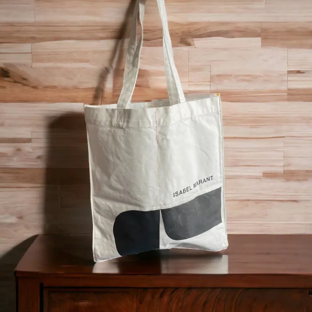 NWOT ISABEL MARANT Authentic White Cotton French 🇫🇷 Travel Bag w/ Graphic Logo